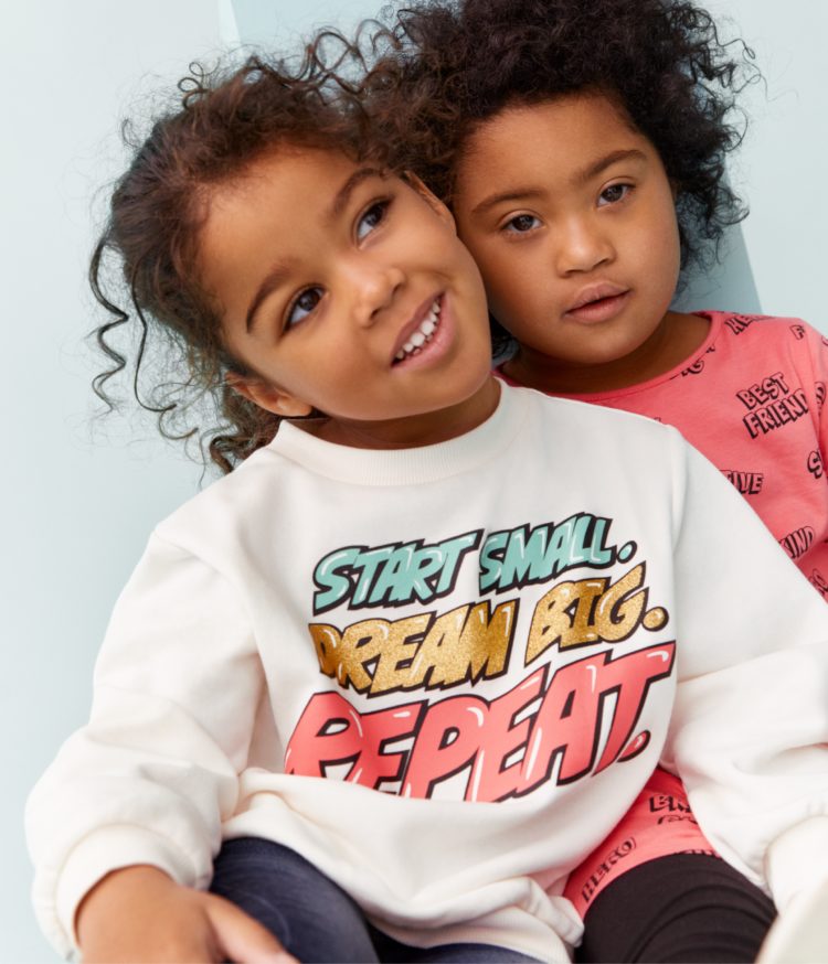 Good vibes only<small><br>Colourful pieces with a positive twist — our new kidswear offer casual and comfortable styles with heartwarming and uplifting messages. </small></br>